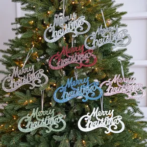 Merry Christmas Letter Sign Hanging Ornament Glitter Plastic Festive Tree Decoration Garland Accent Party Supplies