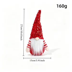 Poupée en peluche de gnome de Noël chapeau à sequins rouges longue barbe blanche déco