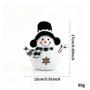 Weihnachtsfilz Schneemann Puppe Dekoration mit kariertem Schal und Zylinder, 17x15cm.