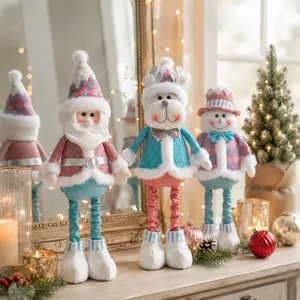 Set di peluche di natalizi, simpatici bambole telescopiche Babbo Natale pupazzo di neve renna.