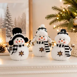 Weihnachten Pluesch Schneemann Figuren Set, suesse schwarz weisse Deko fuer Winter.