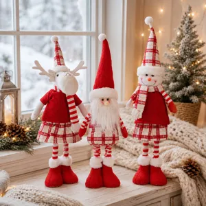 Noel nordique peluche poupee ornament telescopique tricote pere noel renne decor
