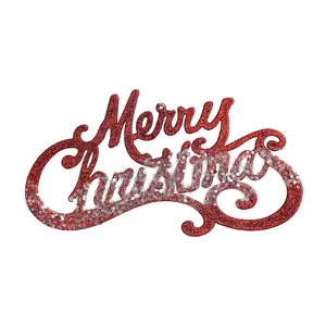 Red glitter Merry Christmas letter sign pendant for holiday tree decoration and wreath wreath