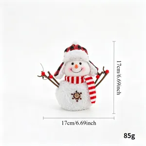 Weihnachten Filz Schneemann Puppe Pluesch Spielzeug Ornament mit kariertem Hut Schal 17cm 85g