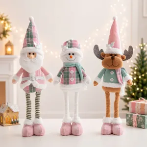 Set di bambole di peluche telescopiche di Natale con Babbo Natale, pupazzo di neve e renna.