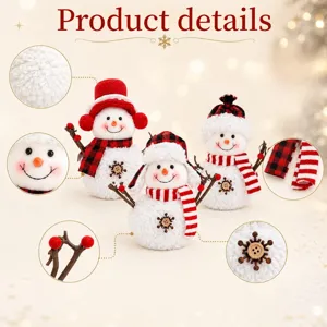 Weihnachten Plüsch Schneemann Puppe Detail mit weicher Textur und süßem Mütze und Schal Design.