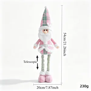 Bambola di Babbo Natale in peluche telescopica di Natale, decorazione a quadri rosa, 54 cm.