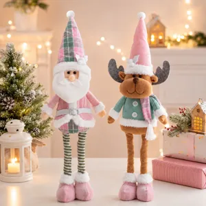 Bambole di peluche natalizie allungabili, Babbo Natale e renna per decorazioni festive.