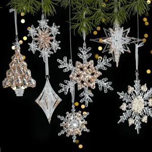 Sapin de Noël Ornements Suspendus Transparents Acrylique Cristal de Glace Renne Flocon de Neige Étoile Pendentif Noël Fête Maison Décor