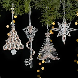 Ornements suspendus d'arbre de Noël et d'étoile transparents avec des paillettes or rose déco