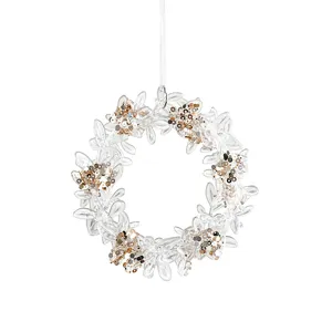 Ornement de couronne en cristal transparent avec sequins pour décoration de sapin de Noël.