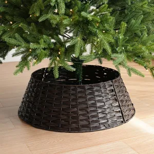 Dark brown plastic rattan Christmas tree collar woven tree skirt holiday home decor detail