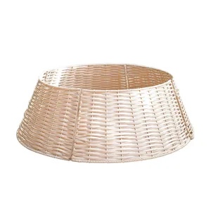 Plastic wicker Christmas tree collar basket, minimalist woven holiday tree base skirt decor.