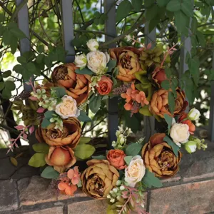 Kunstmatige Pioenroos Bloemkrans Rustieke Plant Hangend Ornament Voor Voordeur Bruiloft Kerstmis Huis Decoratie