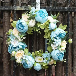 Mooie kunstmatige lente pioenroos en roos bloemen krans voor voordeur bruiloft home decor.