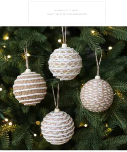 Estilo nórdico 8cm cáñamo y algodón cuerda envuelta árbol de navidad colgante bola decoración.