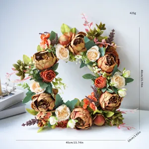 Kunstmatige pioenroos bloemenkrans voor voordeur decoratie, herfst bruiloft bloemstuk.