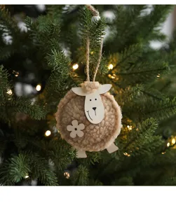 Ornamento appeso per albero di Natale in pecora di legno e peluche decorazione festiva