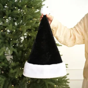 Black Christmas Hat Plush Santa Costume Party Decoration Thickened Velvet Xmas Hat For Adults Kids Holiday Supplies
