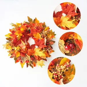 Autumn Wreath Artificial Maple Leaf Pumpkin Sunflower Front Door Decor For Thanksgiving Halloween Harvest Party Home Wall Decoration