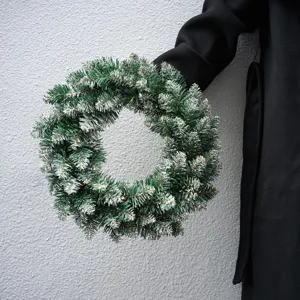 Flocked green Christmas wreath pine needle door hanging holiday home decor festive party ornament