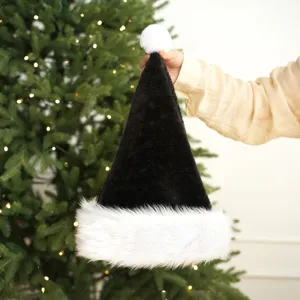 Black Christmas hat adult plush Santa hat thickened rolled hem festive party decor
