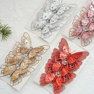 Paires pinces à cheveux papillon pailleté maille décorations sapin de Noël 4pcs