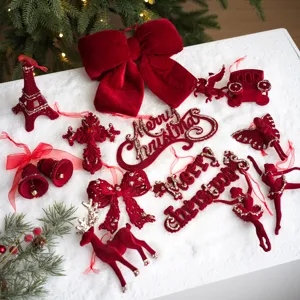 Decorazioni Natalizie Floccate Rosso Vino Glitter Renna Fiocco Torre Eiffel Scritta Buon Natale Decorazione da Appendere per Festa Albero