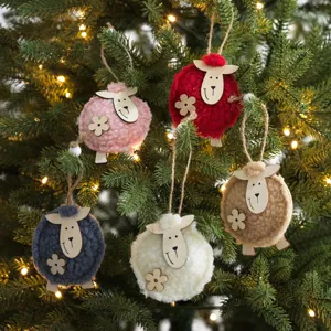 Ornamenti da appendere per albero di Natale in feltro di lana simpatico agnello pompon festa