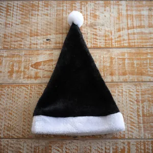 Black plush Santa hat with white trim, adult size Christmas party decoration costume hat.