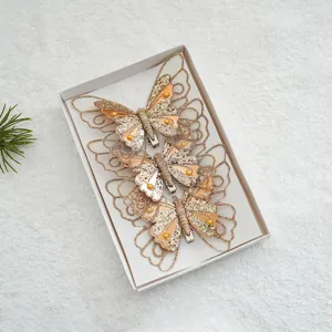 Clips de mariposa de malla con purpurina de doble capa adornos colgantes para árbol de navidad