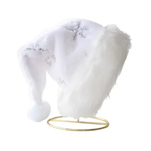 Gorro de Papá Noel blanco de felpa con copos de nieve de lentejuelas plateadas fiesta de Navidad.