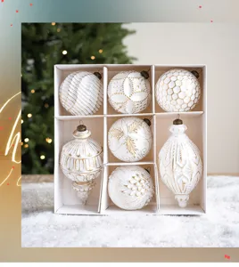 Christmas tree hanging ornaments set white gold vintage style baubles luxury gift box decoration