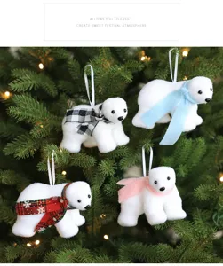 Christmas polar bear hanging ornaments set of 4 cute plush animal pendants for holiday tree decor