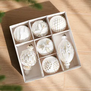 Christmas tree hanging ornaments set white gold baubles vintage festive holiday decor gift box
