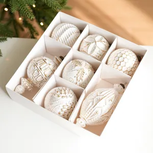 White gold Christmas tree ornaments set matte vintage festive baubles hanging decor