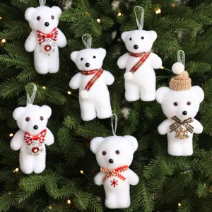White Flocked Foam Christmas Bear Hanging Ornaments Festive Snowman Miniature Pendant Animal Squirrel Dog Tree Decoration for Party Home