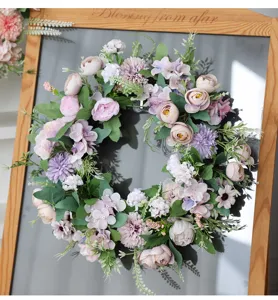 Artificial peony hydrangea wreath for home decor, wedding party, and festival hanging decoration.