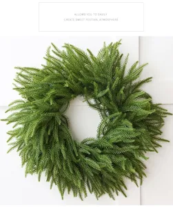 PE Norfolk pine Christmas wreath artificial green pine needle door hanging decor detail