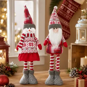 Set di gnomi di peluche natalizi, simpatiche bambole di pupazzo di neve e Babbo Natale allungabili.