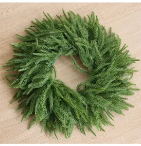Norfolk pine Christmas wreath soft touch green needle vine ring festival door hanging decor detail