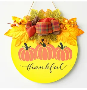 Panneau suspendu en bois Thanksgiving automne citrouille déco porte feuilles d'érable.