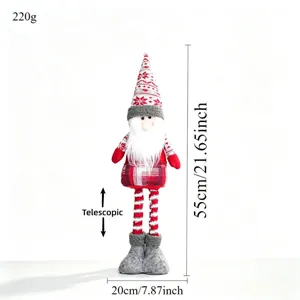 Decorazione bambola gnomo telescopico di Natale con cappello a quadri rossi e stivali grigi.