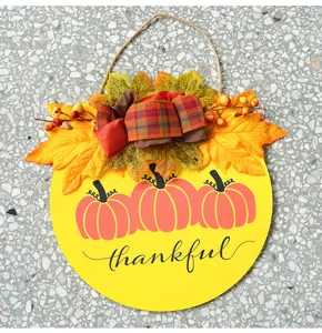 Panneau de porte citrouille en bois Thanksgiving decoration murale feuille d automne.