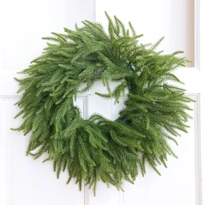 Artificial Norfolk pine Christmas wreath green soft touch pine needle door hanging decor