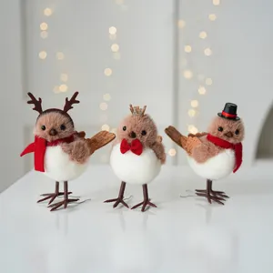 Christmas Valentine Day Flocked Foam Couple Bird Figurine Ornaments For Indoor Window Display Home Holiday Atmosphere Decoration