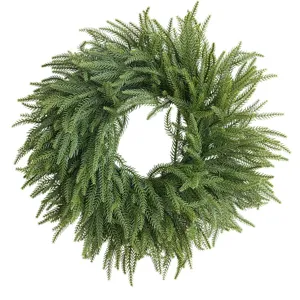 Artificial Norfolk Pine Christmas Wreath PE Soft Touch Green Pine Needle Door Hanging