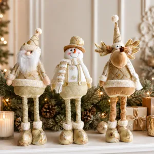 Set di bambole di peluche telescopiche di natale con babbo natale, pupazzo di neve e renna.