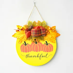 Plaque suspendue en bois Thanksgiving automne citrouille décors porte d'entrée décoration