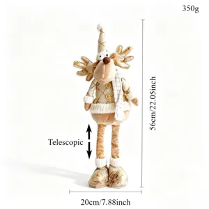 Peluche renna telescopica di Natale con cappello scozzese dorato e sciarpa decoro 56cm